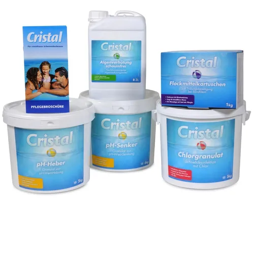 CRISTAL Set Wasserpflege Pool Chlor Flockmittel Algizid pH-Minus pH-Plus BAYROL