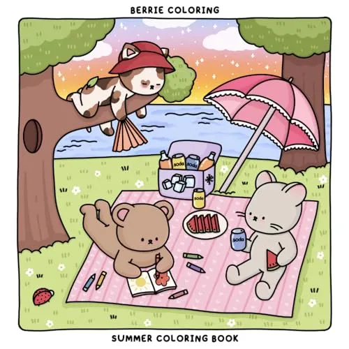 Produktbild Berrie Coloring Summer: Cute and Cozy Coloring Book for Kids & Adults Featuring Easy to Color Animal Illustrations and Adorable Scenes (Cute & Cozy Coloring Books)