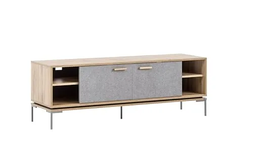 Schildmeyer Looks by Wolfgang Joop Lowboard G, Eiche Landhaus - TV-Halterungen, stilvolles Lowboard in warmem Holzton mit zwei Schiebetüren, drei Einlegeböden und schwebendem Design – Made in Germany.