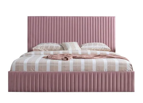 Modernes Polsterbett 180x200 cm in Rosa - Elegantes Bettgestell aus Holz mit stilvollem Polsterstoff. Ideal für Schlafzimmer, bietet Komfort und modernes Design für Erwachsene und Jugendliche. Maße: 190,6 x 206 x 120 cm.