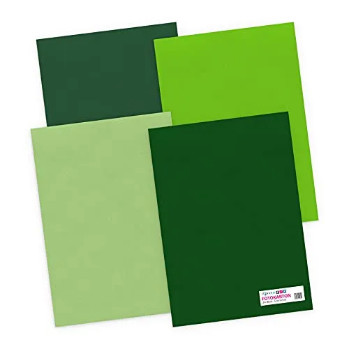 itenga Tonpapier 24 Blatt DIN A4 130 g/qm Grüntöne- Farbmix - 4 Farben je 6 Blatt Tonpapier Bastelpapier Bogen durchgefärbt zum kreativen Gestalten und Basteln