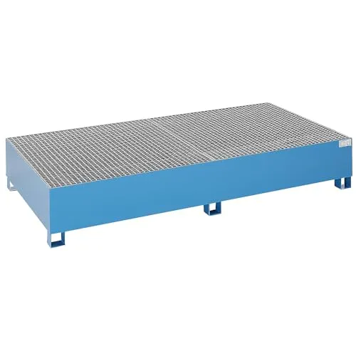 eurokraft | Stahl-Auffangwanne für Tankcontainer IBC/KTC | für 2 x 1000-l-Container / 8 x 200-l-Fass stehend | pulverbeschichtet | blau RAL 5012