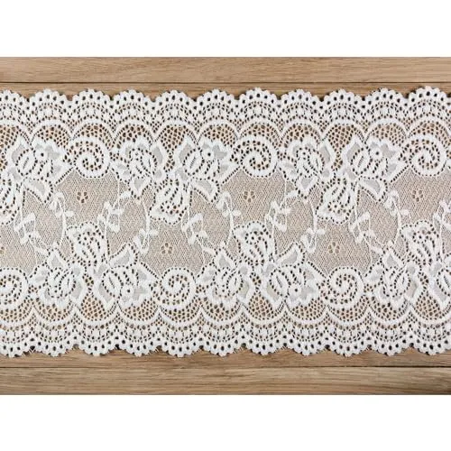 PartyDeco Tischläufer Spitze 15cm x 9m - farbecht & waschbar - Vintage Tischband für Hochzeit - Breites Blumen Spitzenband zum Nähen Dekorieren Basteln - Tischdeko & Hochzeitsdeko - Weiß