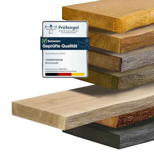 tømmermann Wandregal Schweberegal massiv Eiche - Bücherregal Holz Regal mit Baumkante Hängeregal Regalbrett aus massivholz Wandboard deko Regal Wand Shelf | 80 cm breit Farbe Weißöl