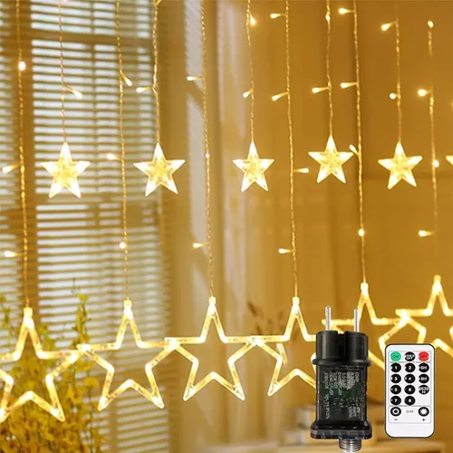 LED Lichterkette Lichtervorhang 2.5M 12 Sternen 138 LEDs Weihnachtsdeko Stern...