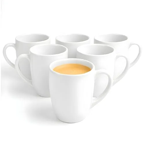 Glasmark KROSNO 1992 Tasse Becher Keramik Set 6 Stück 300 ml Kaffeetasse Kaffeebecher Trinkbecher Teetassen Spülmaschinenfest Weiß Bruno