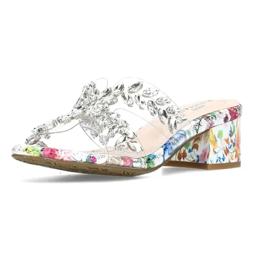 Laura Vita Damen Pantolette Strasssteine durchsichtig Gummisohle HUCBIO-41, Größe:38 EU, Farbe:Weiß