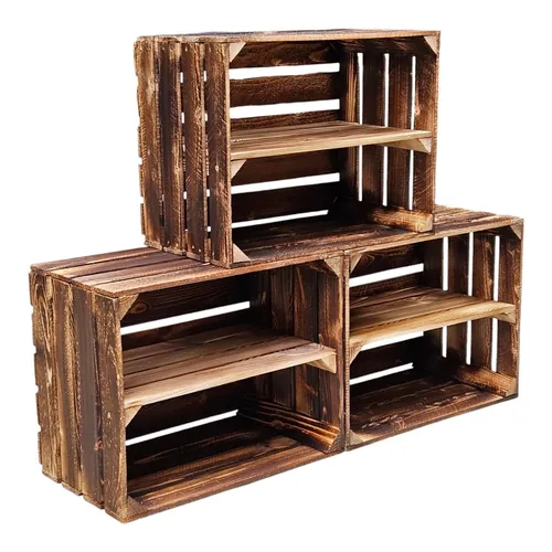 Vintage Holzkisten Kiste mit Regalfach 50x40x30cm - Regale & Aufbewahrung: Stilvolle, stapelbare Holzkiste im Vintage-Design, ideal für jeden Raum und sofort einsatzbereit ohne Montage.