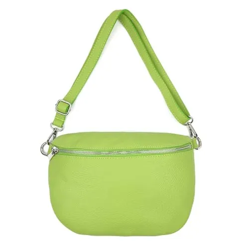ITALYSHOP24-COM OBC Made in Italy Damen Leder Tasche Gürteltasche Crossbody Hüfttasche Bauchtasche Umhängetasche Cross-Over Bodybag Schultertasche Handytasche (Apfelgrün)