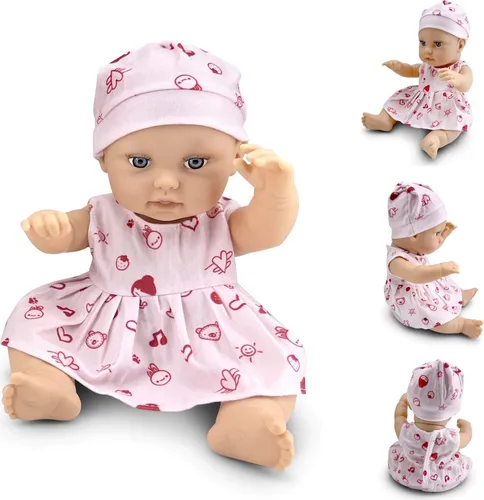 Moni Kinderpuppe Bear und Baby 30 cm - Babypuppe mit beweglichem Körper, inklusive Kuscheltier und Schnuller, fördert soziale Kompetenzen und Feinmotorik. Perfekt für Kinder ab 18 Monaten.