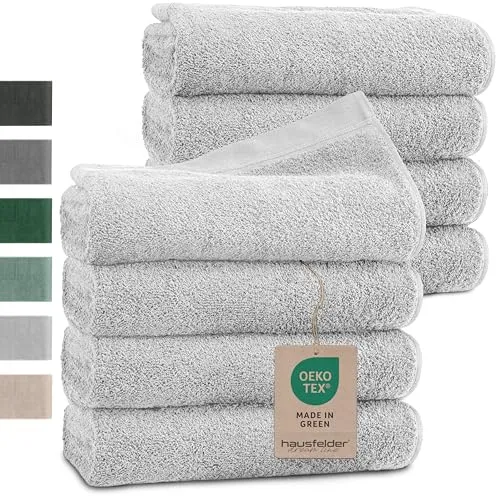 Hausfelder Handtücher 8er Set, 50x100cm, Premium 500g/m² - Kuschelige Handtücher aus 100% Baumwolle, perfekt für jeden Badezimmerstil. Saugstark und pflegeleicht, bleiben sie auch nach vielen Wäschen formstabil. Jedes Handtuch ist OEKO-TEX zertifiziert – für ein gutes Gefühl bei jedem Gebrauch!