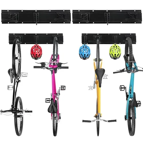 Sinoer Bike Wall Rack Bike Storage Wandhalterung für 4 Fahrräder + 3 Helme Werkzeugaufbewahrungshaken verstellbar für Garage oder Haus vertikaler Fahrradbügel, 20 Zoll / 511 mm