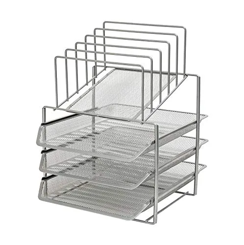 Exerz 3-Lagen-Briefkassetten mit 5 Trennwänden. Papiersortierer/Schreibtisch Multifunktionsorganisator. Akteninhaber für Büro, Schule, Studium, Kunstwerke, Hausaufgaben für Kinder - Silber