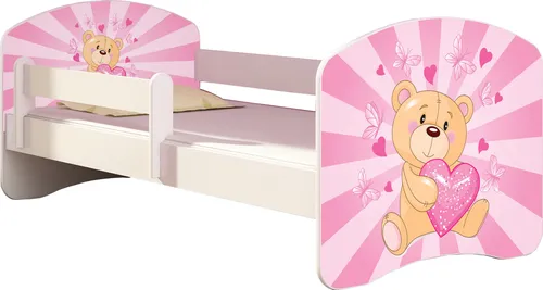 Kinderbett ACMA II mit Schublade & Matratze – Weiß (160x80 cm, 10 Teddybär)