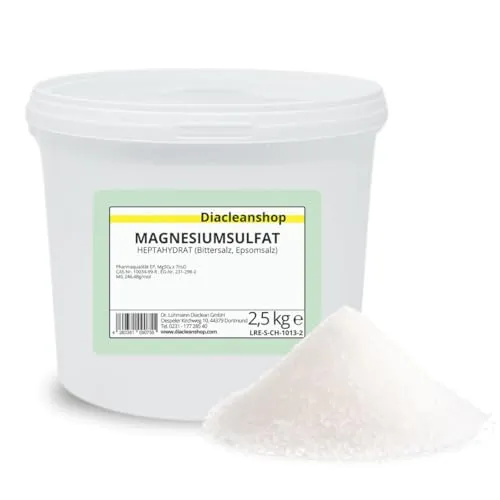 Magnesiumsulfat 2,5kg - Bittersalz - Epsom Salz - Epsomit - in Pharmaqualität (reiner als Lebensmittelqualität) – Magnesiumbäder