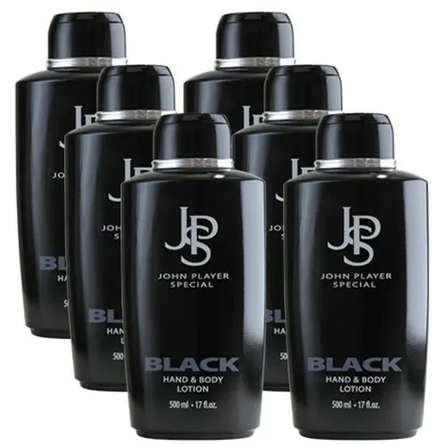 John Player Special Black Hand & Body Lotion 6 x 500 ml - Bodylotion mit feuchtigkeitsspendenden Pflegestoffen, dezent parfümiert und ideal für markante Männerhaut – 6 x 500 ml im praktischen Set.