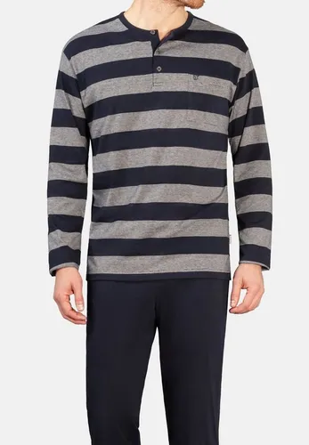 hajo Herren Schlafanzug - Klima - Light, Marine/Graumelange, 54 - Schlafanzug aus mercerisierter Baumwolle, bügelfrei und mit bequemer Passform, ideal für erholsame Nächte.