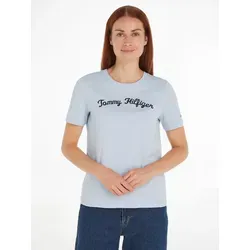 Tommy Hilfiger Kurzarmshirt REG SCRIPT C-NK SS - Stylisches Shirt in Breezy Blue mit Tommy Hilfiger Script Logo. Perfekt für einen lässigen Look, aus 100% Baumwolle und regular fit für optimalen Tragekomfort.