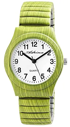 Adrina Damen-Uhr Edelstahl Zugarmband Lime große Ziffern Länge 18 cm Durchmesser 34 mm Breite 18 mm Geschenke für Frauen