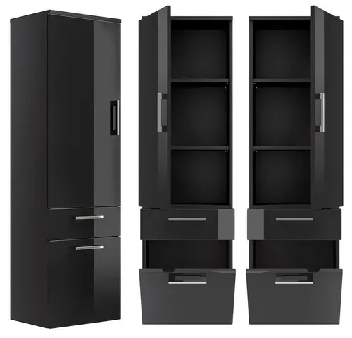 Lomadox Hochschrank RIMAO-100 Hochglanz anthrazit in schwarz von Lomadox