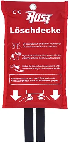 Löschdecke von Rust Notfallausrüstung 100 x 100 cm, Sofort Nutzbar, Ideal für Küche, Grill, Auto und Camping. Nach DIN EN 1869