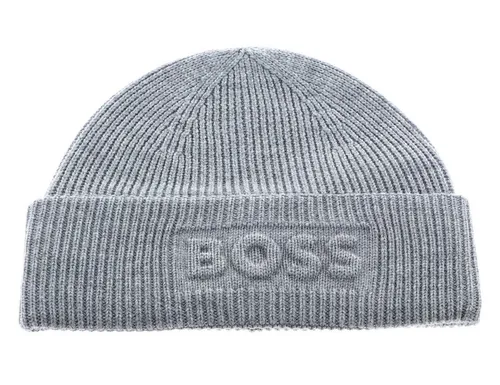 BOSS Alogo_Hat - Hochwertige Strickmütze aus 60% Schurwolle und 40% Acryl, ideal für stilvolle Herrenmode und warmen Tragekomfort in der kalten Jahreszeit.