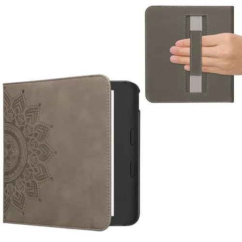 kwmobile Klapphülle kompatibel mit Kobo Kobo Libra Colour/Tolino Vision Color - Hülle aus Kunstleder für eReader - mit Handschlaufe - Aufgehende Sonne Grau