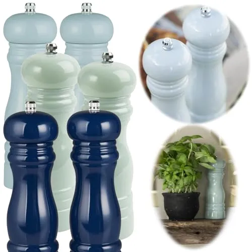 LS-LebenStil 2x Design Holz Salzmühle & Pfeffermühle 2´er Set Blau 21x5cm Keramikmahlwerk Gewürzmühle Mühle für grobes Salz Pfefferkörner