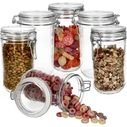 Bormioli Rocco Vorratsglas 6er Set Ambala Fido 75cl - Vorratsgläser Set mit 6 runden Gläsern (750 ml), ideal für die luftdichte Lagerung von Lebensmitteln und Bastelmaterialien. Mit Drahtbügel und Gummidichtung für einfache Handhabung.