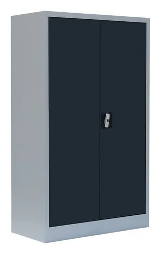 Steelboxx Mehrzweckschrank - Abschließbarer Aktenschrank für Büros - Hochschrank mit 2 verstellbaren Fachböden für 3 Ordnerhöhen, ideal für Dokumente und Werkzeuge. Langlebige Stahlkonstruktion, inklusive 2-Wege-Schloss für Sicherheit. Komplett montiert geliefert.