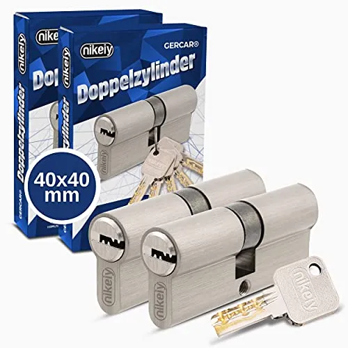 GERCAR Pro Profilzylinder 40/40 Massiver Schließzylinder gleichschließend 2er Set Doppelzylinder Zylinderschloss - Messing matt - inkl. 10 Schlüssel - Wendeschlüssel - Länge: 80 mm, A:40 B:40-2x