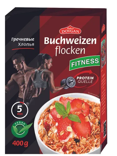 DOVGAN Buchweizenflocken 400 g - Cerealien, Müsli & Haferflocken - Glutenfrei und reich an Ballaststoffen, perfekt für gesunde Beilagen oder als Frühstücksgrundlage.