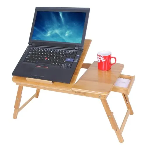 SONGMICS Laptoptisch LLD002 – Höhenverstellbarer Betttisch - Computermöbel: Robuster, zusammenklappbarer Laptoptisch aus Bambus mit 5-stufiger Neigungsverstellung für ergonomisches Arbeiten und gemütliches Frühstück im Bett.