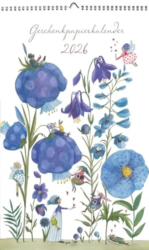 Geschenkpapierkalender Akelei 2026 - Digitale Kunst, kreativer Kalender mit einzigartigen Akelei-Motiven für eine stilvolle Geschenkverpackung im Jahr 2026.