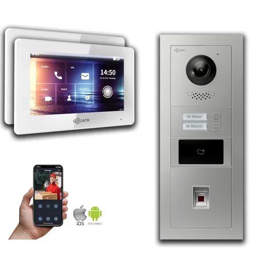 Goliath Video-Türsprechanlage für 2-Familienhäuser - Moderne 2-Draht-BUS Video-Türsprechanlage mit Fingerprint-Zugang und 5 Klingeltönen. Ideal für private und gewerbliche Nutzung. Kompatibel mit Smart-Home-Systemen.