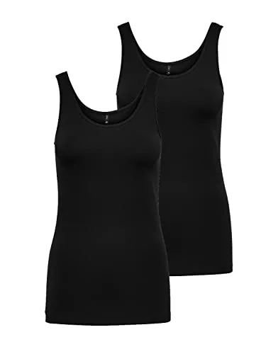ONLY Damen 2er-Pack Tank-Top Oberteil Verschiedene Träger Shirt Unterhemd, Farbe:Black, Größe:XL