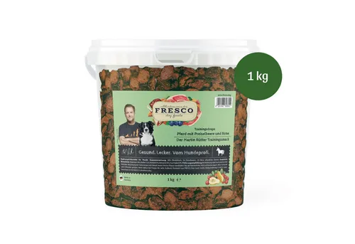 Fresco Martin Rütter Trainingsdrops für Hunde mit Preiselbeere und Birne - Leckere Trainingssnacks für Hunde, mit 90% Pferd und wertvollen Zutaten. Ideal für das Training und die Belohnung Ihres Vierbeiners.