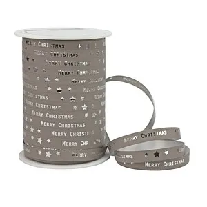 PRÄSENT Geschenkband Merry Christmas matt grau/silber 10,0 mm x 100,0 m
