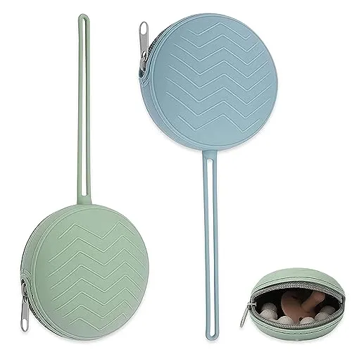 mizikuu Silikon Schnullerbox, 2 Stück BPA-Freiem Schnullertasche Wasserdicht Staubdicht Schnulleraufbewahrung Box für Babys Schnullerhalter Schnuller Halter Fall für Reisen und Zuhause, Blau, Grün