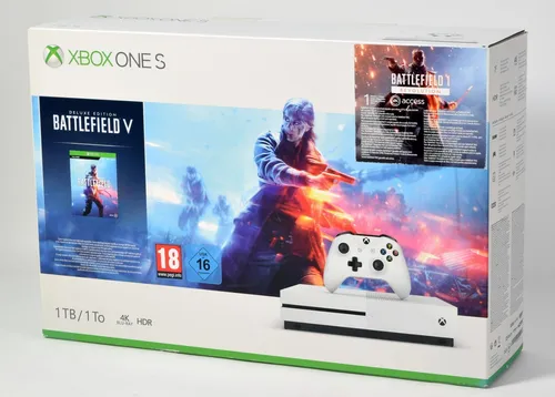 Microsoft Xbox One S Battlefield V Bundle 1TB - Konsolen mit 4K Blu-Ray und HDR, ideal für Gamer, die erstklassige Grafik und große Speicherkapazität suchen.
