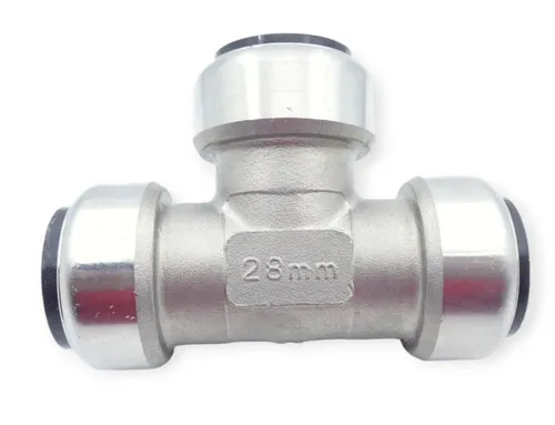 Tectite Edelstahl Steckfitting T-Stück 28 mm - TS130 - Sanitärinstallation - UBA-Positivliste für Trinkwasser geeignet, unterputz einsetzbar und lösbar, DVGW geprüft für hohe Sicherheit und Qualität.