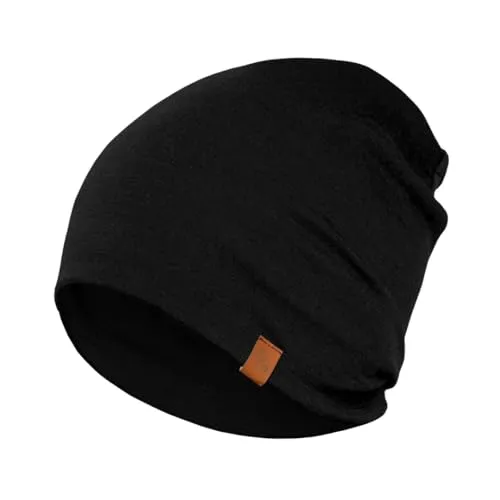 Produktbild menique 100% Merinowolle Beanie Mütze Damen – Laufmütze Herren, Thermo Wintermütze, Weiche Atmungsaktive Merino Mütze Dünn, Leichte Funktionsmütze für Skifahren, Joggen, Radfahren, Schwarz