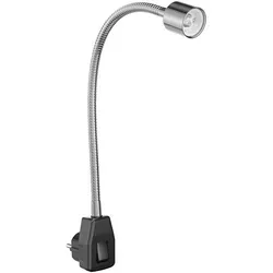 ledscom.de Steckdosenleuchte / Leselampe LESCH, Schwanenhals, Schalter, chrom/schwarz, 1x GU10 max. 10W