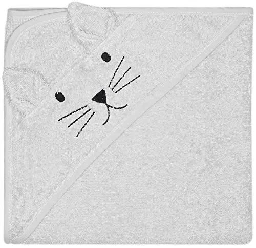 Kindsgut Kapuzenhandtuch Katze aus 100% zertifizierter Baumwolle, kuschelig weich für Babys und Kleinkinder, ideal für zuhause oder unterwegs, Grau