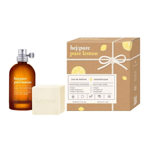 hej:pure Set - Pure Lemon Eau de Parfum 50 ml + Seife 60 gr. - Damenparfum Set mit veganem Pure Lemon Eau de Parfum und passender Seife, ideal für frische Duftmomente und Pflege.