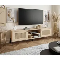 TV-Schrank VIENNA 3D mit Wiener Flechtwerk - Eleganter TV-Schrank mit minimalistischem Design und stilvollen Metallgriffen. Ideal für jedes Wohnzimmer, bietet er Platz für Ihre Unterhaltungselektronik und verleiht Ihrem Raum einen Hauch von Boho-Charme.