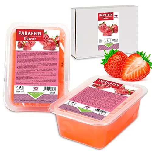 Kosmetex Paraffinbad Strawberry Erdbeere – Paraffin-Wärmebad für Hände + Füße – Paraffinwachs – Paraffin-Block für Wachserwärmer – Wachsbad (2x 500ml)