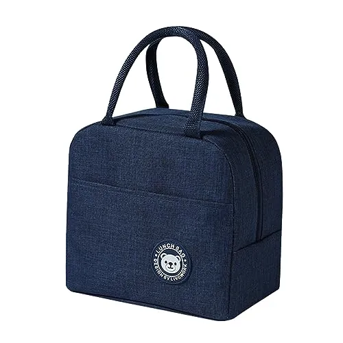 Lunchtasche Lunch Bag Isolierte Kühltasche, Faltbare Picknick Handtasche Thermal Bag mit Isolierschicht, Kühltasche für Lunch Wasserdicht Thermotasche für Picknick/Schule/Büroarbeit (Marineblau)