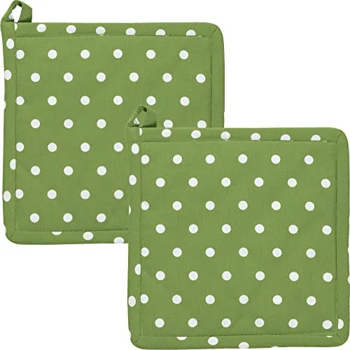 REDBEST Topflappen, Untersetzer Punkte 2er-Pack, 100% Baumwolle grün Größe 20x20 cm - hitzebeständige Wattierung, außen robustes, glattes Gewebe (weitere Farben)