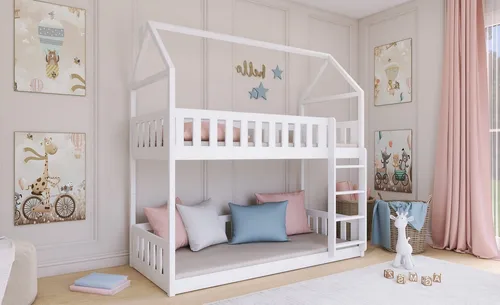 Hochbett Kinderbett Hausbett PAULINE 90x200 für 2 Kinder